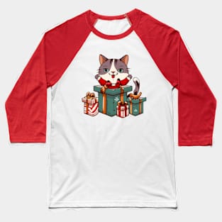 Christmas cat cute design Baseball T-Shirt